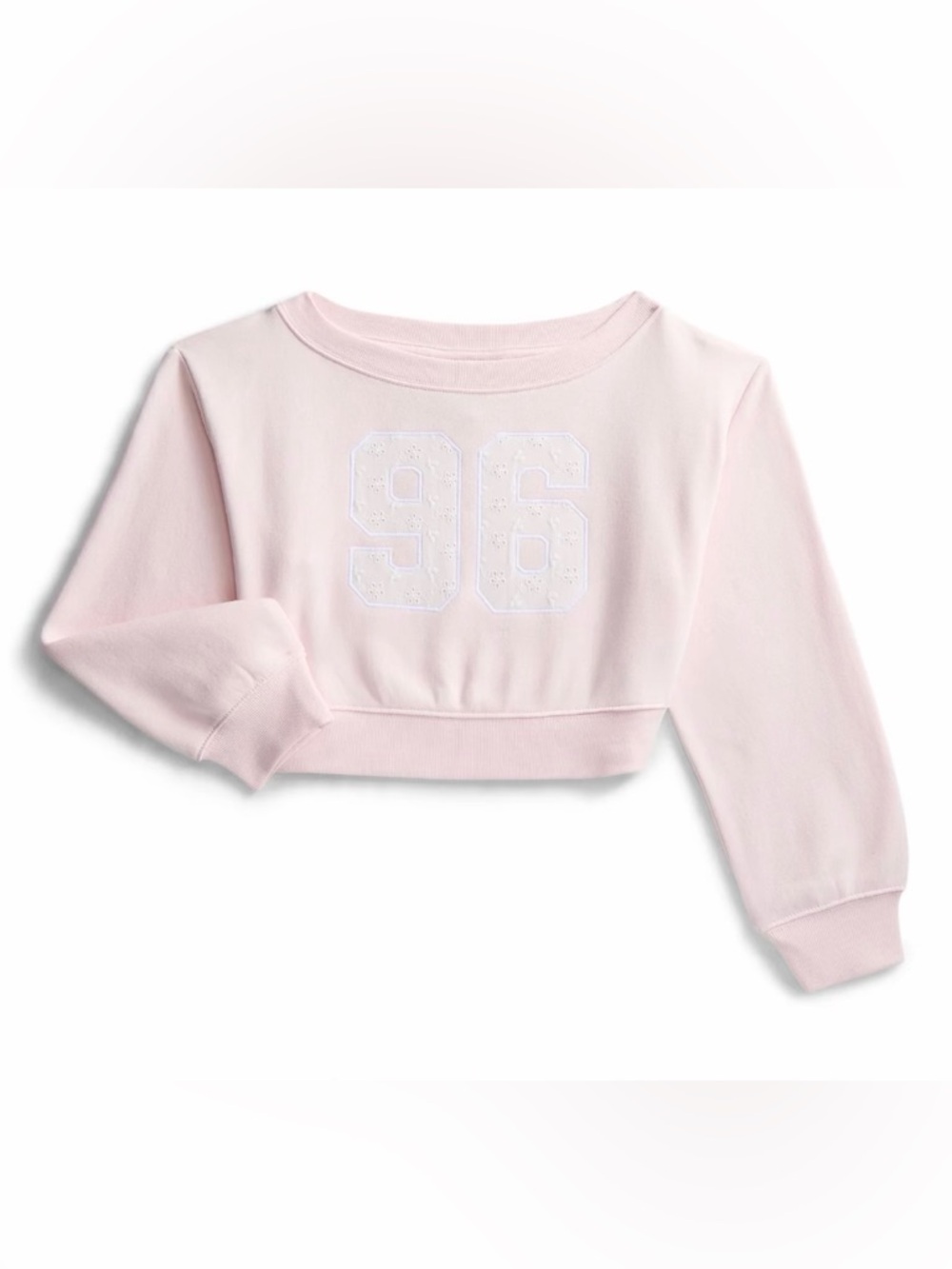 NWT - Light Pink Cropped Sweatshirt with '96' Eyelet Fabric Appliqué